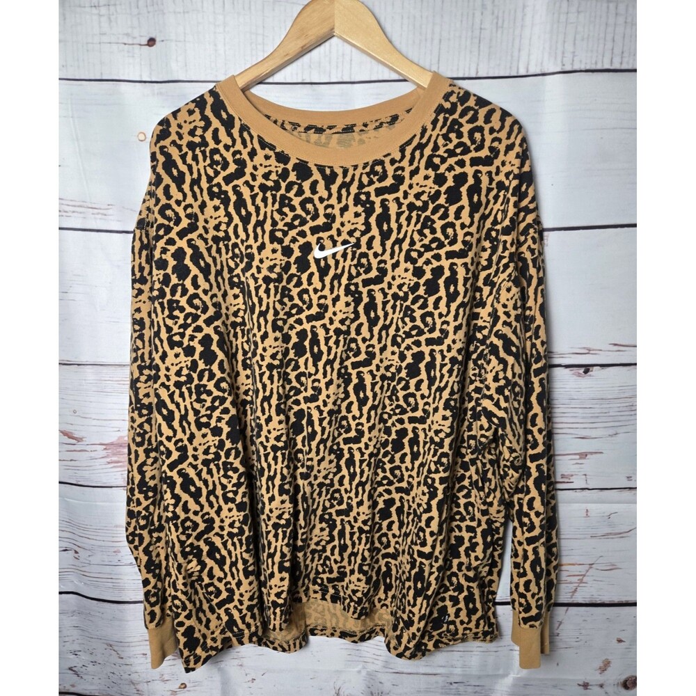 Nike Mens Shirt Size XXL Leopard Cheetah Print Long Sleeve Center Swoosh